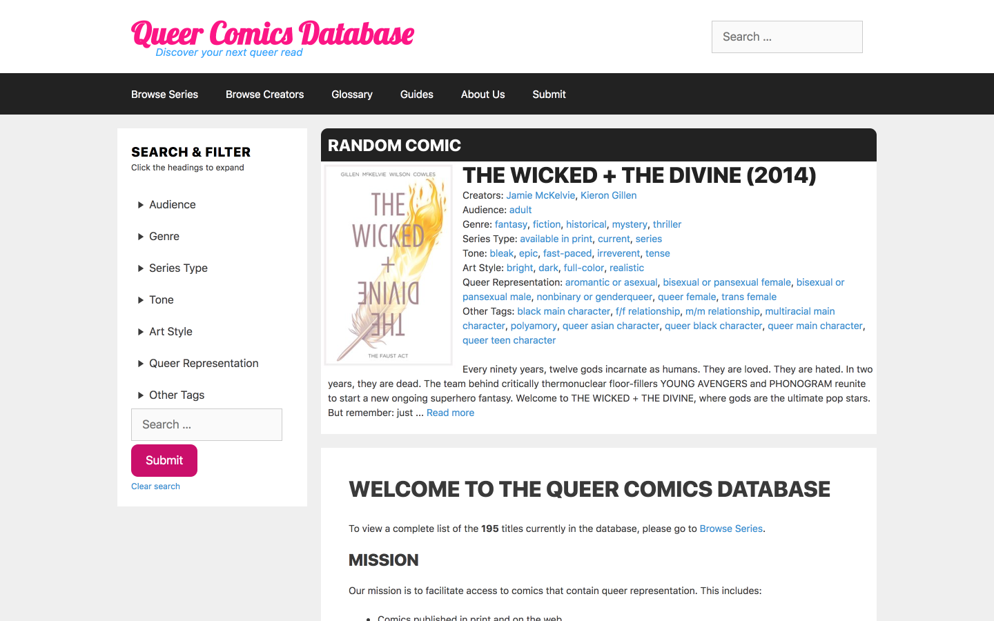 Queer Comics Database screenshot